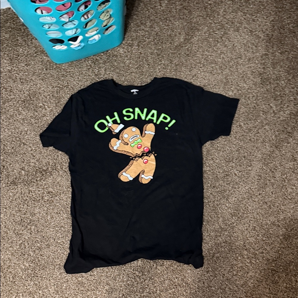 Holiday Time Black Tee with Gingerbread Graphic